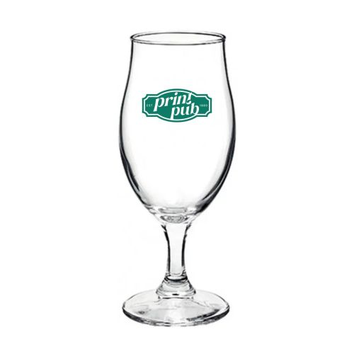 Bierglas Executive 38 cl. bedruckt mit PrintPub-Logo in einer Farbe auf der Vorderseite.
