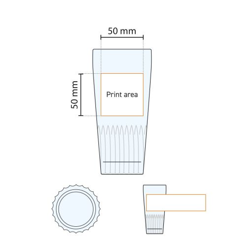 Technische Arbeitszeichnung des Bierglases Gaetan 32 cl. mit Angabe der Druckfläche.