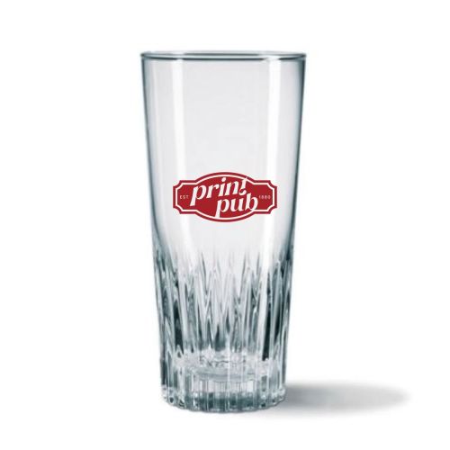 Einfarbiges PrintPub-Logo auf der Vorderseite des Bierglases Gaetan 32 cl. deutlich sichtbar.