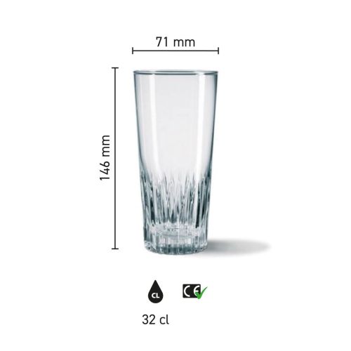 Infografik mit den Abmessungen des Bierglases Gaetan 32 cl, einschließlich Höhe und Durchmesser.