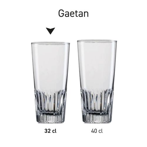 Serie von Biergläsern Gaetan 32 cl. und 40 cl. ordentlich nebeneinander präsentiert.