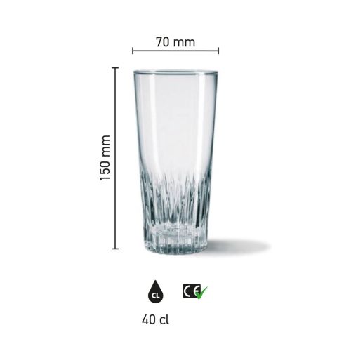 Infografik zeigt Höhe und Durchmesser des Bierglas Gaetan 40 cl. mit Maßstab.