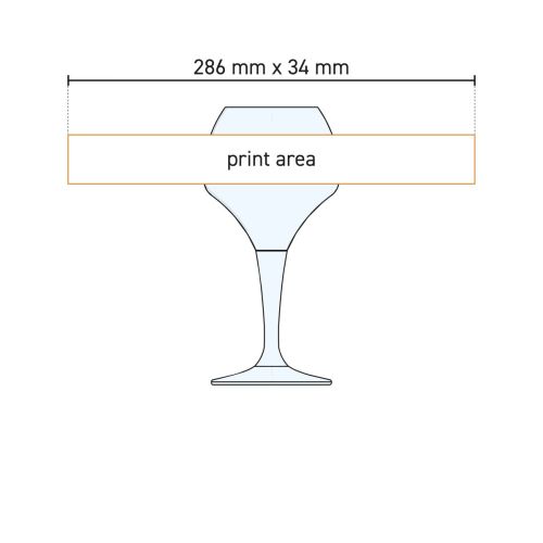 Technische Arbeitszeichnung des Bierglases Norbert 42 cl. mit Kennzeichnung der verfügbaren Druckfläche.