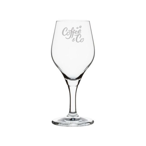 Gravur des CoffeeCo-Logos auf der Vorderseite des Bierglas Ronceva 25 cl. Degustationsglas Gravur des CoffeeCo-Logos auf der Vorderseite des Bierglas Ronceva 25 cl. Degustationsglas