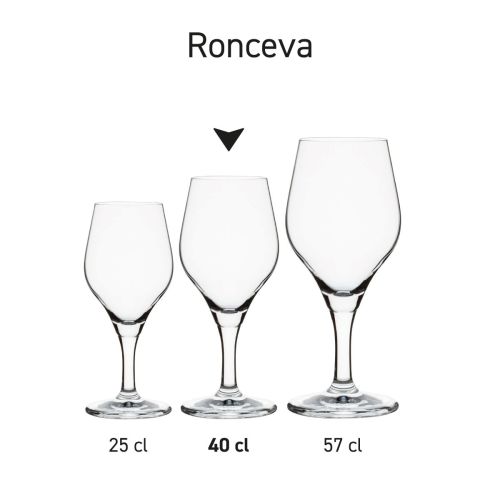 Serie von Ronceva-Biergläsern auf 40-cl-Basis, die als Produktlinie präsentiert wird.