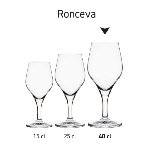 Serie von Ronceva-Biergläsern auf 40-cl-Basis, die als Produktlinie präsentiert wird. Serie von Ronceva-Biergläsern auf 40-cl-Basis, die als Produktlinie präsentiert wird.