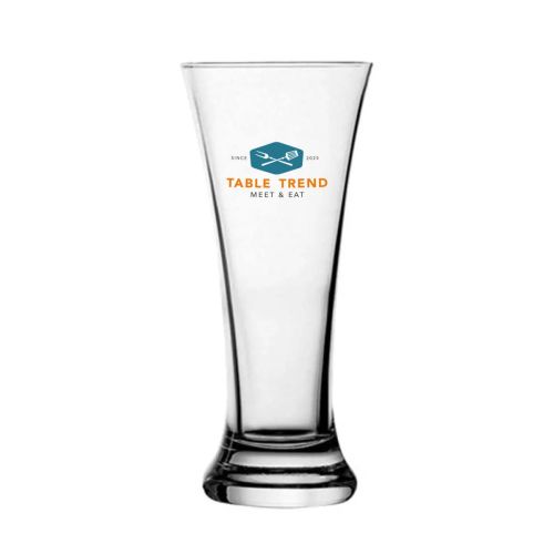 Tuborg Bierglas 34 cl. bedruckt mit mehrfarbigem TableTrend Logo auf der Vorderseite des Glases.
