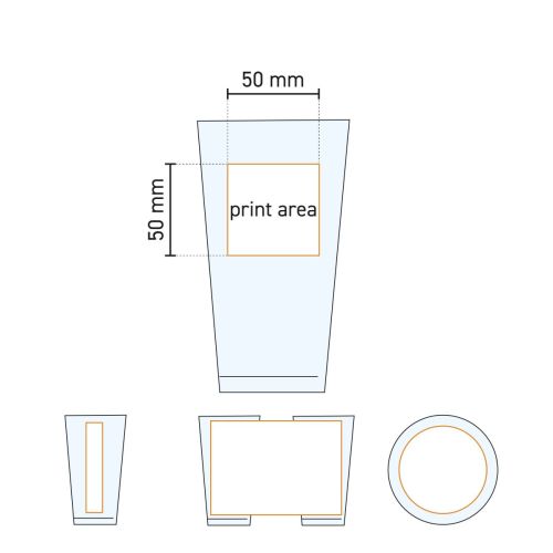 Technische Arbeitszeichnung der Druckfläche auf der Bierglas Konisch 34 cl. für die Platzierung des Logos. Technische Arbeitszeichnung der Druckfläche auf der Bierglas Konisch 34 cl. für die Platzierung des Logos.