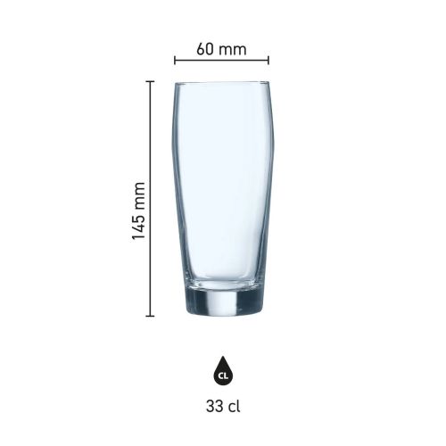 Infografik des Bierglas Willy 33 cl. mit Höhe, Durchmesser und Fassungsvermögen. Infografik des Bierglas Willy 33 cl. mit Höhe, Durchmesser und Fassungsvermögen.