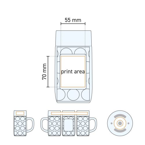 Technische Arbeitszeichnung der Druckfläche auf dem Don-Bierkrug 100 cl für den Logodruck. Technische Arbeitszeichnung der Druckfläche auf dem Don-Bierkrug 100 cl für den Logodruck.