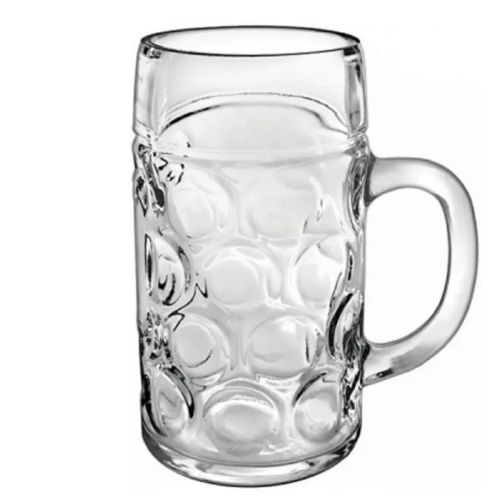 Vorderansicht des Bierkrug Don 100 cl. aus klarem Schankglas mit großem Henkel und gerader Form. Vorderansicht des Bierkrug Don 100 cl. aus klarem Schankglas mit großem Henkel und gerader Form.