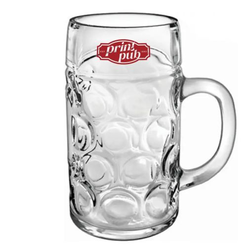 Don Bierkrug 100 cl bedruckt mit rotem PrintPub Logo in einer Farbe auf der Vorderseite des Glases. Don Bierkrug 100 cl bedruckt mit rotem PrintPub Logo in einer Farbe auf der Vorderseite des Glases.