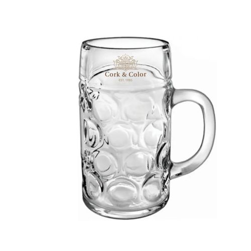 Bierkrug Don 50 cl mit mehrfarbigem CorkColor Logo auf der Vorderseite des Glases. Bierkrug Don 50 cl mit mehrfarbigem CorkColor Logo auf der Vorderseite des Glases.
