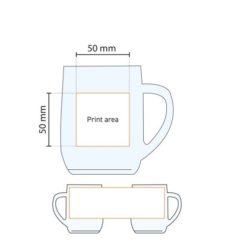 Technische Arbeitszeichnung des Druckbereichs auf dem Hayworth Bierkrug 56 cl. Glas.