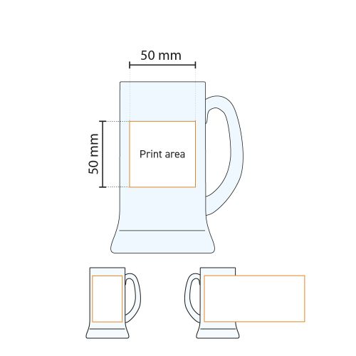 Technische Arbeitszeichnung des Druckbereichs auf dem Bierkrug Icon 25 cl TAPMAAT-Glas. Technische Arbeitszeichnung des Druckbereichs auf dem Bierkrug Icon 25 cl TAPMAAT-Glas.