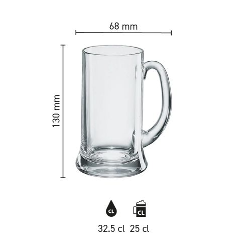 Infografik zeigt die Abmessungen des Glasbierkruges Icon 25 cl TAPMAAT mit Messmarken. Infografik zeigt die Abmessungen des Glasbierkruges Icon 25 cl TAPMAAT mit Messmarken.