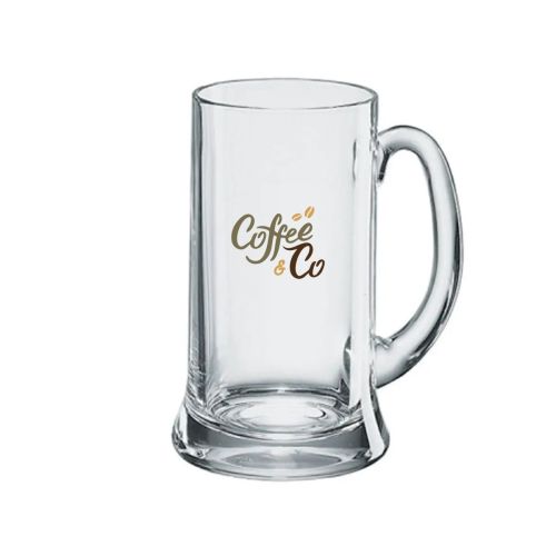 Icon Hahn Größe Glas 50 cl. mit mehrfarbigen CoffeeCo Logo auf der Vorderseite gedruckt.
