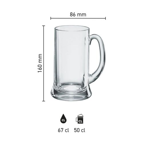 Infografik mit den Produktabmessungen des Icon Bierkruges 50 cl, einschließlich der Inhaltszeile.