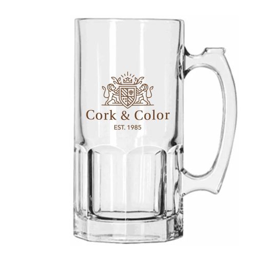 Einfarbiges CorkColor-Logo auf der Vorderseite des Bierkrug Libbey Bier 1 Liter