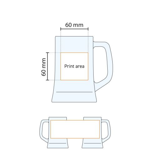 Technische Arbeitszeichnung der Druckfläche auf dem Bierkrug Maxim 50 cl für die Platzierung des Logos.