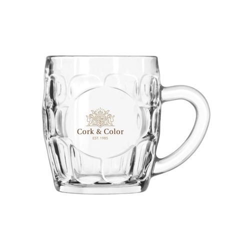 Mehrfarbiger Druck des CorkColor-Logos auf der Vorderseite des Bierkrugs 55 cl. Mehrfarbiger Druck des CorkColor-Logos auf der Vorderseite des Bierkrugs 55 cl.