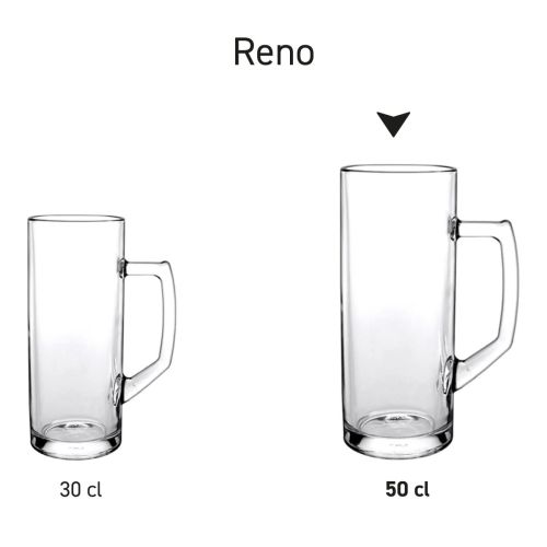 Serienübersicht der Glasbierkrüge Reno 50 cl, präsentiert als eine einheitliche Serie. Serienübersicht der Glasbierkrüge Reno 50 cl, präsentiert als eine einheitliche Serie.