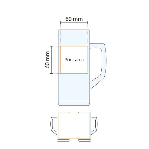 Technische Arbeitszeichnung des Druckbereichs auf dem Bierkrug Reno 50 cl. Technische Arbeitszeichnung des Druckbereichs auf dem Bierkrug Reno 50 cl.