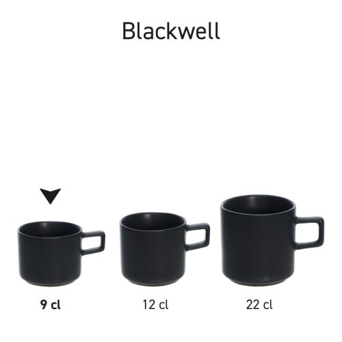 Set von Blackwell Espressotassen aus Porzellan, die als Produktserie nebeneinander gestellt werden.