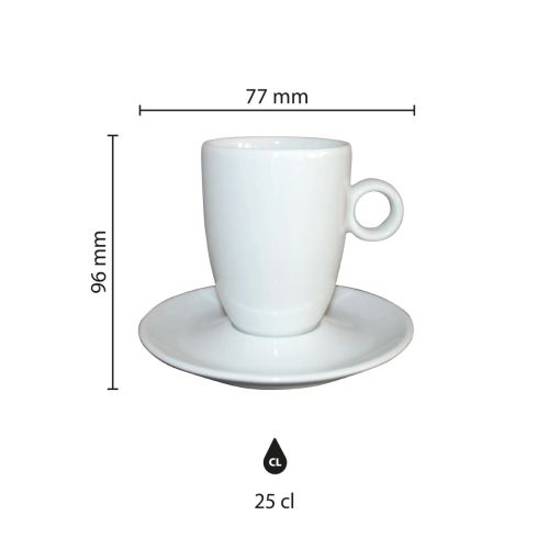 Infografik mit den Maßen der Höhe und des Durchmessers der Bola Cappuccino hoch weiß 25 cl. SET Infografik mit den Maßen der Höhe und des Durchmessers der Bola Cappuccino hoch weiß 25 cl. SET