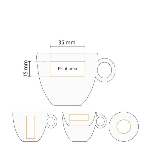 Technische Arbeitszeichnung des Druckbereichs auf dem Bola espresso 8 cl. Porzellanset. Technische Arbeitszeichnung des Druckbereichs auf dem Bola espresso 8 cl. Porzellanset.