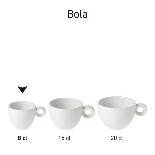 Übersichtsbild der Bola Espressotassen aus Porzellan, die als Produktserie in verschiedenen Winkeln gezeigt werden.