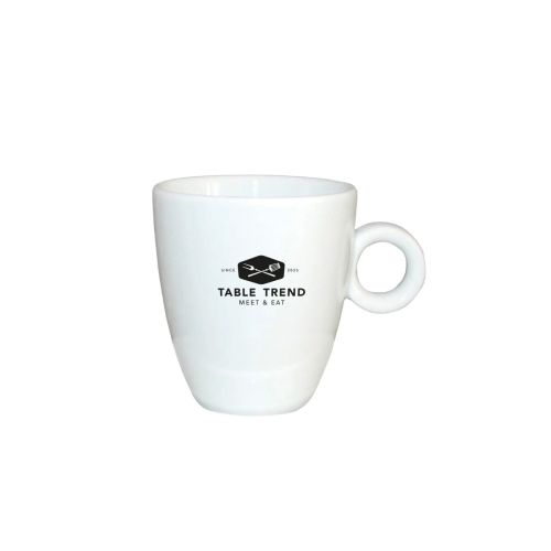 Espressotasse 9 cl. aus weißem Porzellan mit schwarzem TableTrend Druck in einer Farbe auf der Vorderseite. Espressotasse 9 cl. aus weißem Porzellan mit schwarzem TableTrend Druck in einer Farbe auf der Vorderseite.