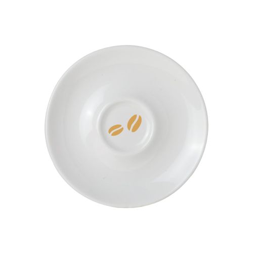 Einfarbiger Druck des CoffeeCo-Logos auf Porzellan-Espressountertasse 12,5 cm. Einfarbiger Druck des CoffeeCo-Logos auf Porzellan-Espressountertasse 12,5 cm.