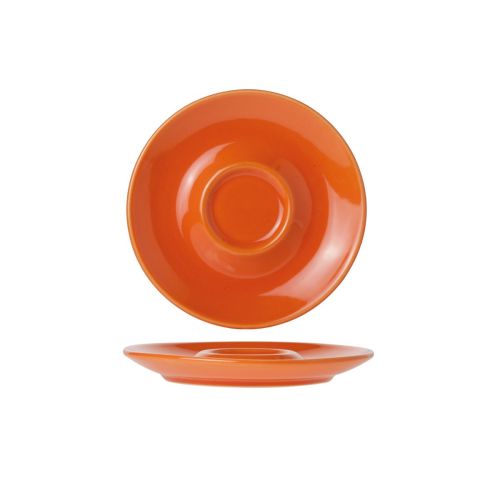 Vorderseite derBola Espresso Tasse 12,5 cm aus orangefarbenem Porzellan mit glatter Oberfläche. Vorderseite derBola Espresso Tasse 12,5 cm aus orangefarbenem Porzellan mit glatter Oberfläche.
