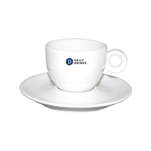 Vorderseite des Bola-Kaffeebechers 15 cl mit mehrfarbigem DailyDrinks-Logo bedruckt. Vorderseite des Bola-Kaffeebechers 15 cl mit mehrfarbigem DailyDrinks-Logo bedruckt.