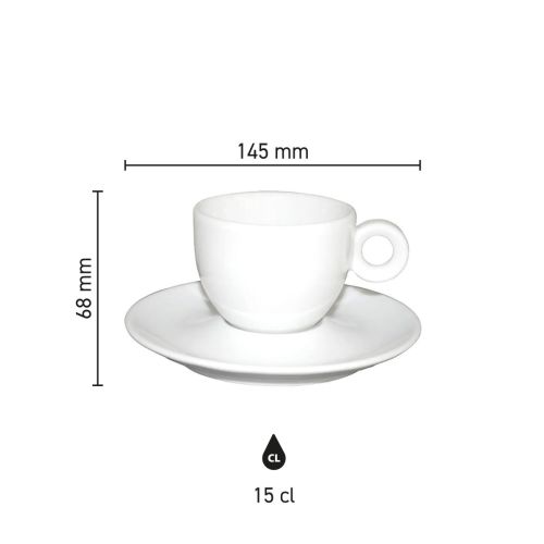 Infografik mit den Abmessungen von Bola coffee white15 cl. set einschließlich Höhe und Durchmesser. Infografik mit den Abmessungen von Bola coffee white15 cl. set einschließlich Höhe und Durchmesser.