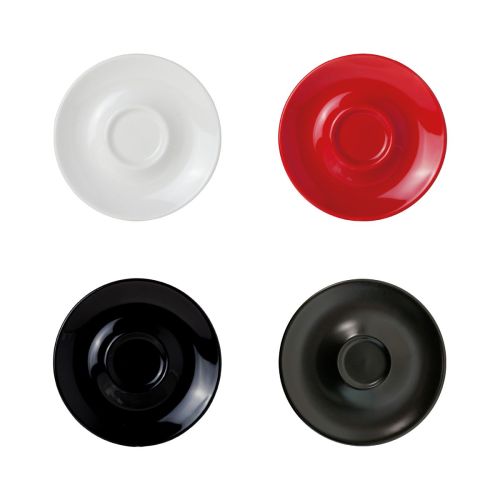 Verschiedene Bola Cappuccino Teller aus Porzellan (14,5 cm) in der Übersicht der Farbvarianten.