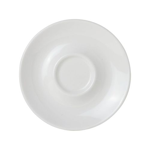 Vorderansicht der Bola Kaffee Cappuccino Untertasse 14,5 cm aus Porzellan mit breitem Rand.