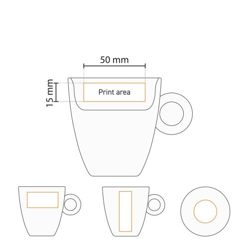 Technische Arbeitszeichnung der Druckfläche auf der Bola Kaffee hoch weiß 19 cl. Technische Arbeitszeichnung der Druckfläche auf der Bola Kaffee hoch weiß 19 cl.