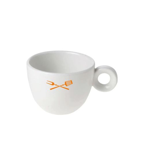 Vorderseite der Porzellan Bola Kaffeetasse 15 cl mit orangem Logo von TableTrend in einer Farbe. Vorderseite der Porzellan Bola Kaffeetasse 15 cl mit orangem Logo von TableTrend in einer Farbe.