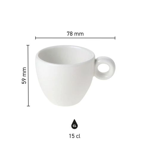 Das Bild zeigt die Abmessungen der Bola Kaffeetasse 15 cl Porzellan in einer übersichtlichen Infografik. Das Bild zeigt die Abmessungen der Bola Kaffeetasse 15 cl Porzellan in einer übersichtlichen Infografik.