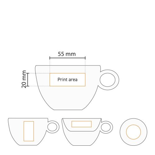 Technische Arbeitszeichnung mit Druckfläche für den Druck auf Bola Milchkaffeetassen weiß 28 cl. Set im Porzellan-Set Technische Arbeitszeichnung mit Druckfläche für den Druck auf Bola Milchkaffeetassen weiß 28 cl. Set im Porzellan-Set