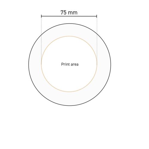 Technische Arbeitszeichnung mit Druckfläche für Logos auf der Basisplatte 15 cm Porzellan.