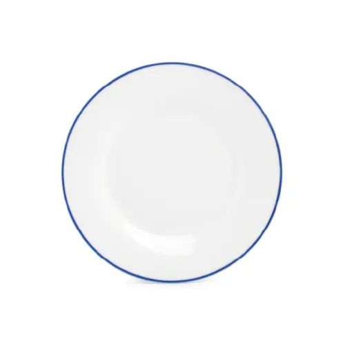 Teller Basic linie 15 cm mit blauem Rand aus der Basic-Linie, 15 cm Durchmesser, gerade von vorne gezeigt.