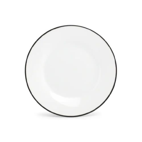 Teller Basic linie 15 cm mit schwarzem Rand aus der Basic-Linie, 15 cm Durchmesser, gerade von vorne gezeigt. Teller Basic linie 15 cm mit schwarzem Rand aus der Basic-Linie, 15 cm Durchmesser, gerade von vorne gezeigt.