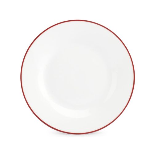 Teller Basic linie 20 cm mit rotem Rand sichtbar in Frontalansicht. Teller Basic linie 20 cm mit rotem Rand sichtbar in Frontalansicht.