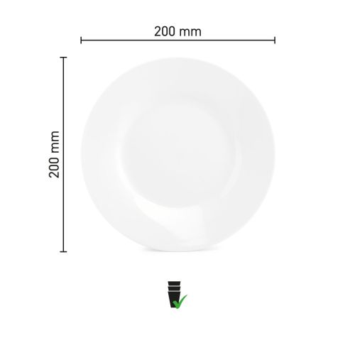 Die Infografik zeigt den Durchmesser und das Profil des Porzellantellers Basic 20 cm.