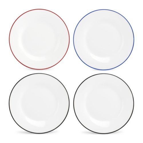 Visuelle Übersicht der verfügbaren Farben für den Teller Basic line 27 cm Porzellan, nebeneinander dargestellt.
