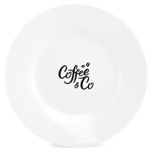 Teller Basic linie 27 cm Vorderansicht mit schwarzem CoffeeCo-Logo am oberen Rand.