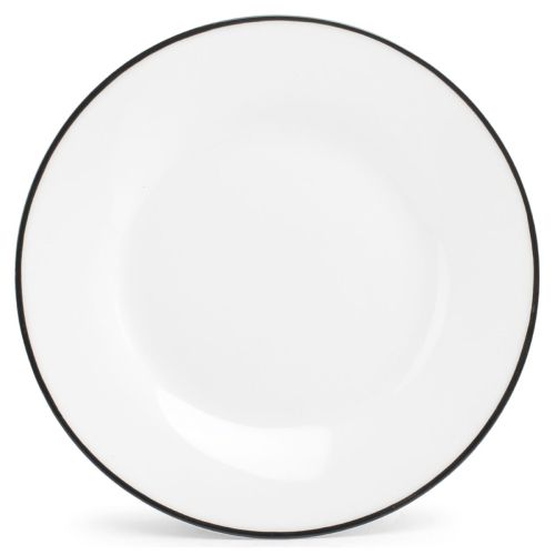 Teller Basic linie 27 cm aus der Basic-Linie mit grünem Rand, weiß und symmetrisch von vorne gesehen.